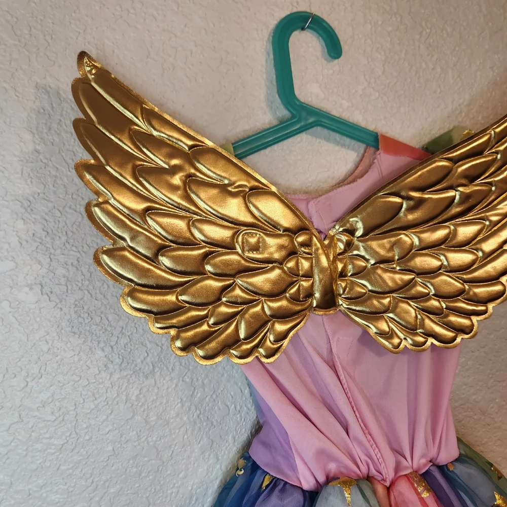 Kids Rainbow Gold Wing Fairy Costume unicorn princess 4 5